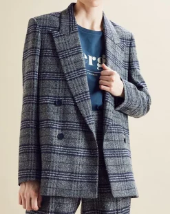 New Chloé Stora Veste en Laine mélangée Ulla à carreaux grise