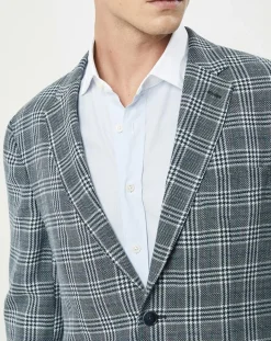 Outlet Hackett London Veste en Lin & Laine mélangés Claire imprimée prince de galles bleue