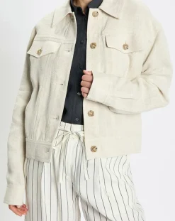 Femme Marc O'Polo Veste en Lin mélangé Cropped gris clair