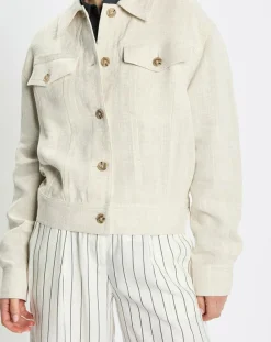 Femme Marc O'Polo Veste en Lin mélangé Cropped gris clair