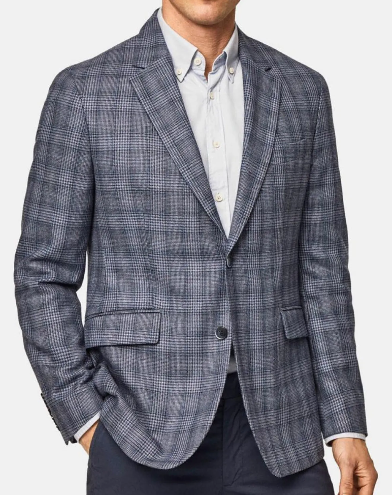 Homme Hackett London Veste en Soie & Laine Check à imprimé Prince de Galles bleu moyen