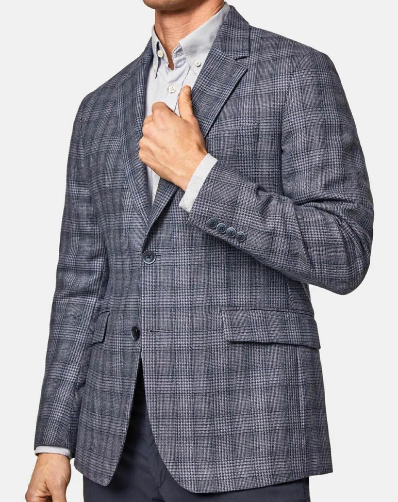 Homme Hackett London Veste en Soie & Laine Check à imprimé Prince de Galles bleu moyen