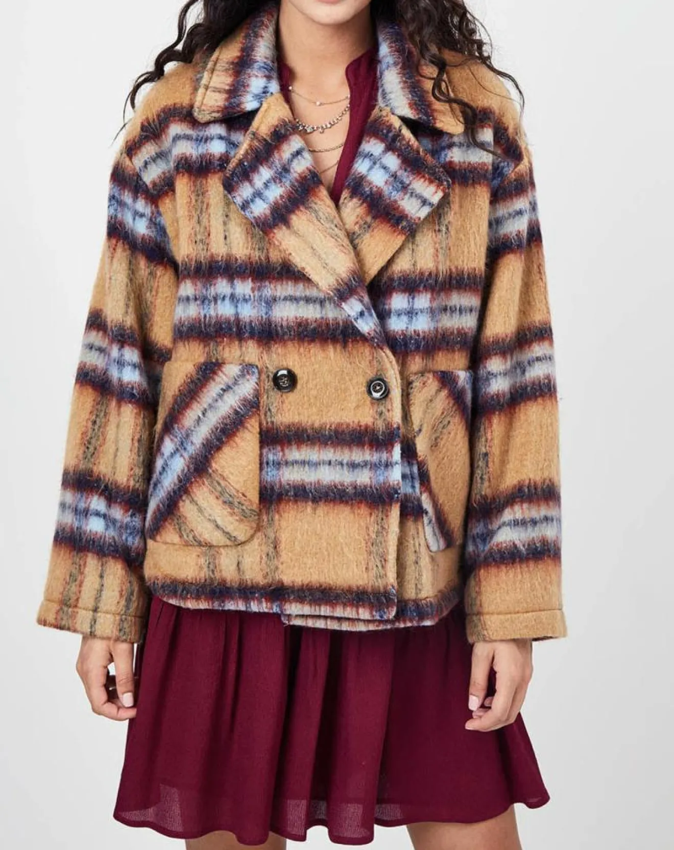 Femme See u Soon Veste fourrée en Laine mélangée Vitelotte beige foncé/multicolore