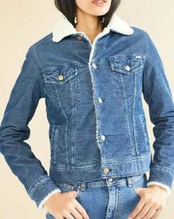 Femme Acquaverde Veste fourrée en Velours côtelé sherpa Barth indigo