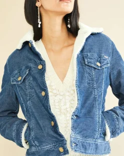 Femme Acquaverde Veste fourrée en Velours côtelé sherpa Barth indigo