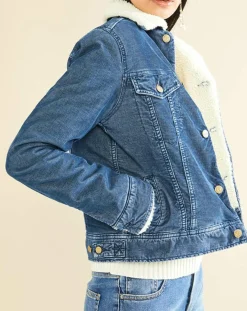 Femme Acquaverde Veste fourrée en Velours côtelé sherpa Barth indigo