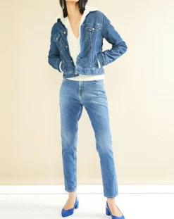 Femme Acquaverde Veste fourrée en Velours côtelé sherpa Barth indigo