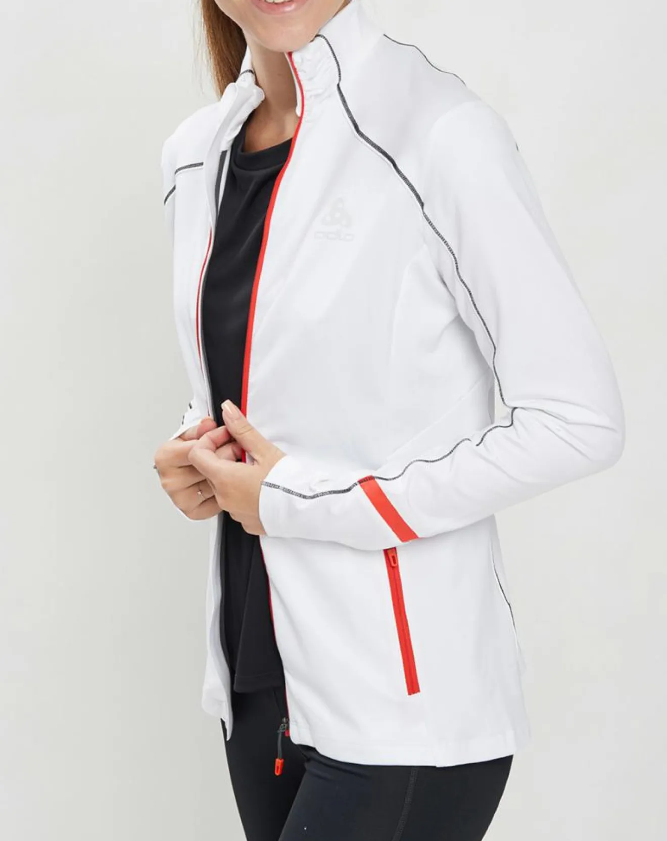 Femme Odlo Veste intermédiaire technique Allalin blanc/noir/orange
