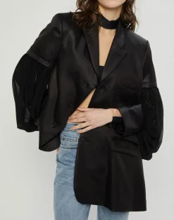 Femme Comme des Garçons Veste satinée bimatière noire