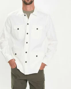 Homme Hackett London Veste Surchemise en Lin mélangé blanche