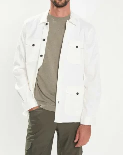 Homme Hackett London Veste Surchemise en Lin mélangé blanche