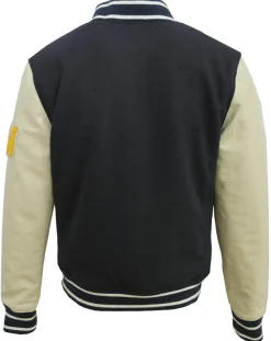 New Blue Wellford Veste Teddy en Laine & Cuir Martin marine/écru