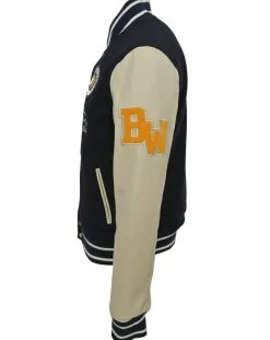 New Blue Wellford Veste Teddy en Laine & Cuir Martin marine/écru