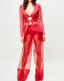 Femme La Perla Veste transparente à épaulettes Esprit d'Atelier 100% Soie rouge