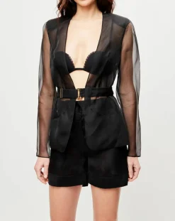 Best La Perla Veste transparente à épaulettes Esprit d'Atelier 100% Soie noire