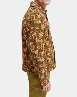 Scotch & Soda Veste Trucker imprimée kaki/orange