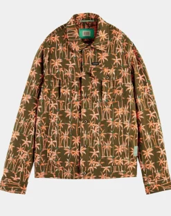 Scotch & Soda Veste Trucker imprimée kaki/orange