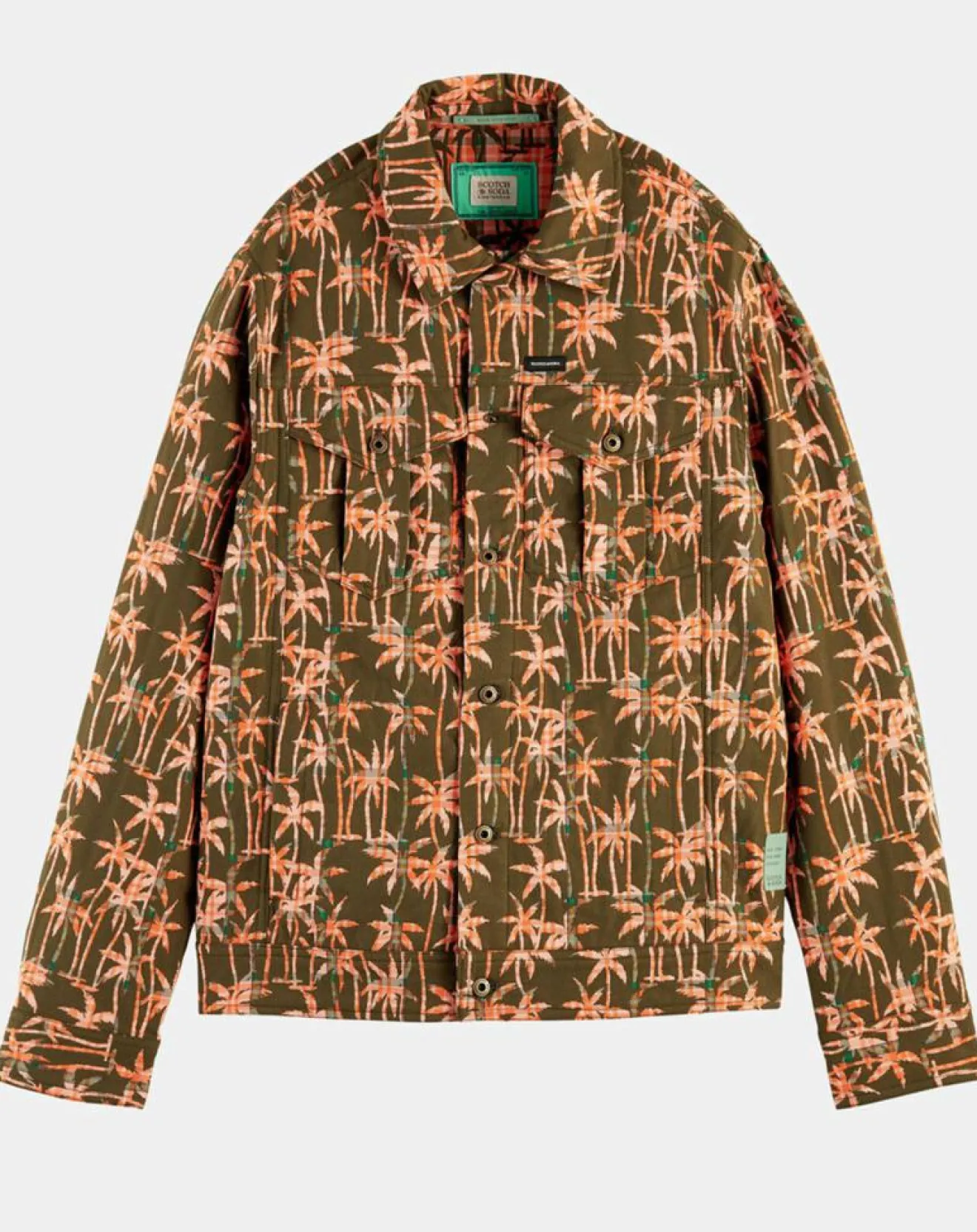 Scotch & Soda Veste Trucker imprimée kaki/orange