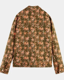 Scotch & Soda Veste Trucker imprimée kaki/orange