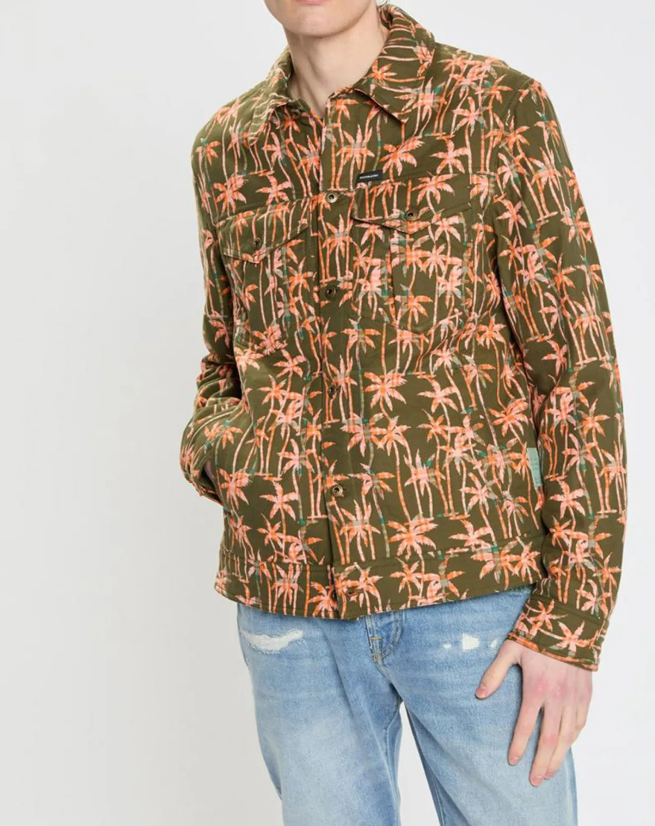 Scotch & Soda Veste Trucker imprimée kaki/orange