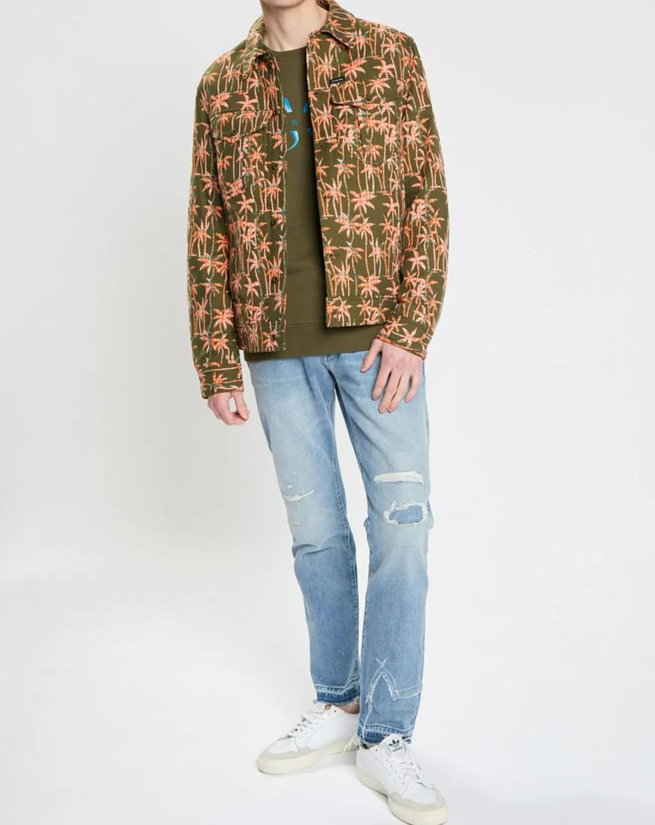 Scotch & Soda Veste Trucker imprimée kaki/orange