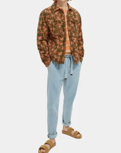 Scotch & Soda Veste Trucker imprimée kaki/orange