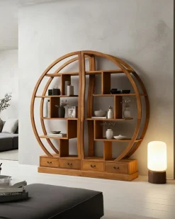 Uniqka Yin Yang - Bibliothèque en bois massif de teck